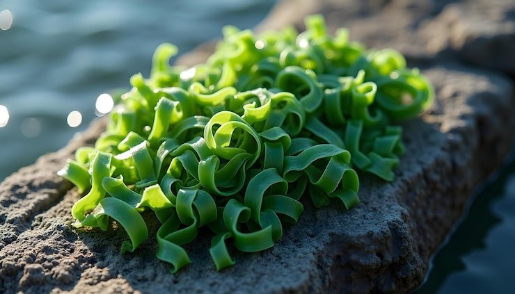 close up view green seaweed stone 1351723 2