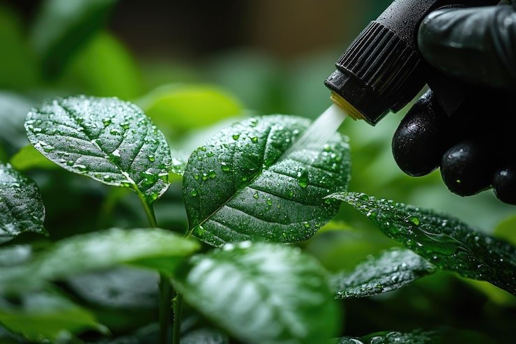 herbicide spray targets japanese knotweed leaves near village house europe 209190 257458