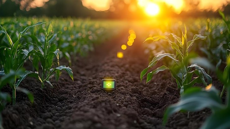 sunset cornfield with device realistic photo 1233553 37929